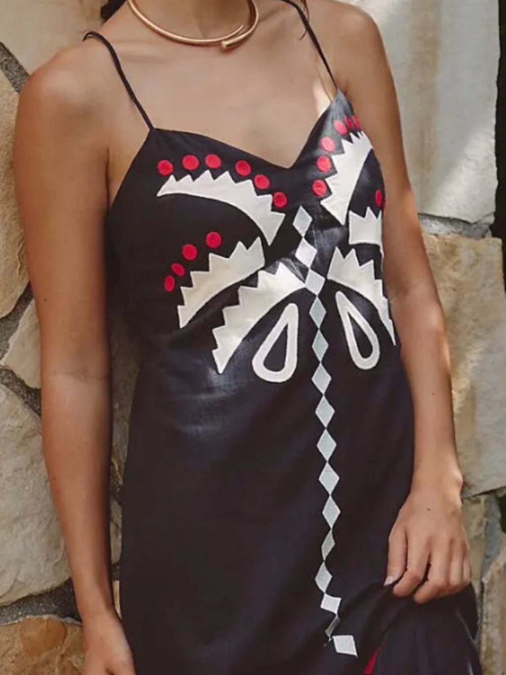 Farm Rio Cutwork Maxi Dress Black & Red Tribal Print Coconut Grove 🌴🥥Medium - Picture 6 of 6